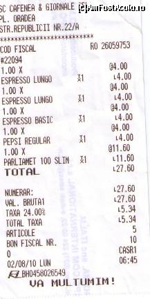 [P07] Livingroom Cafe Oradea - totalul de plată. » foto by creivean
 - 
<span class="allrVoted glyphicon glyphicon-heart hidden" id="av107002"></span>
<a class="m-l-10 hidden" id="sv107002" onclick="voting_Foto_DelVot(,107002,21351)" role="button">șterge vot <span class="glyphicon glyphicon-remove"></span></a>
<a id="v9107002" class=" c-red"  onclick="voting_Foto_SetVot(107002)" role="button"><span class="glyphicon glyphicon-heart-empty"></span> <b>LIKE</b> = Votează poza</a> <img class="hidden"  id="f107002W9" src="/imagini/loader.gif" border="0" /><span class="AjErrMes hidden" id="e107002ErM"></span>