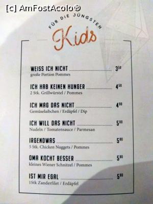 [P04] Kiener - Café Restaurant Takeaway, foaia din meniul cu produse pentru copii. Mi-au plăcut la nebunie denumirile alese. Pentru restul, vezi pe FB.  » foto by Dragoș_MD
 - 
<span class="allrVoted glyphicon glyphicon-heart hidden" id="av1150575"></span>
<a class="m-l-10 hidden" id="sv1150575" onclick="voting_Foto_DelVot(,1150575,26216)" role="button">șterge vot <span class="glyphicon glyphicon-remove"></span></a>
<a id="v91150575" class=" c-red"  onclick="voting_Foto_SetVot(1150575)" role="button"><span class="glyphicon glyphicon-heart-empty"></span> <b>LIKE</b> = Votează poza</a> <img class="hidden"  id="f1150575W9" src="/imagini/loader.gif" border="0" /><span class="AjErrMes hidden" id="e1150575ErM"></span>